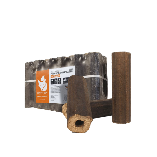 Heizfuxx PiniKay Octagon Hartholzbriketts – 960 kg Palette (96 x 10 kg) Hochverdichtete Premium Holzbriketts für Kamin & Ofen