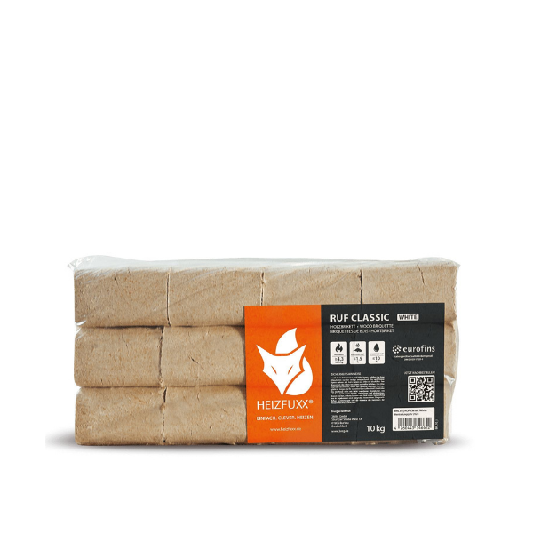 Heizfuxx RUF Classic White Hartholzbriketts – 960 kg Palette (96 x 10 kg) Premium Weißholz Holzbriketts für Kamin & Ofen