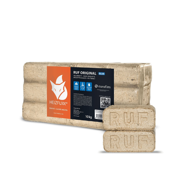 Heizfuxx RUF Original Blue Hartholzbriketts – Hochverdichtete RUF Holzbriketts für Kamin & Ofen