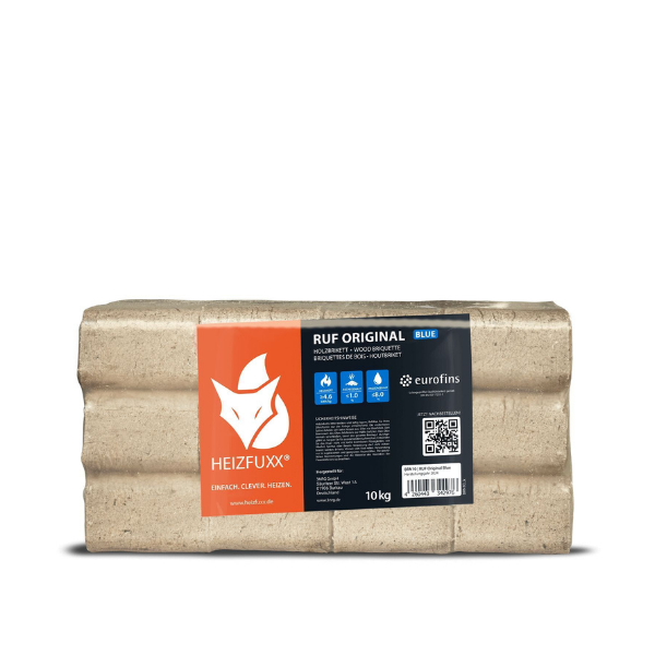 Heizfuxx RUF Original Blue Hartholzbriketts – Hochverdichtete RUF Holzbriketts für Kamin & Ofen